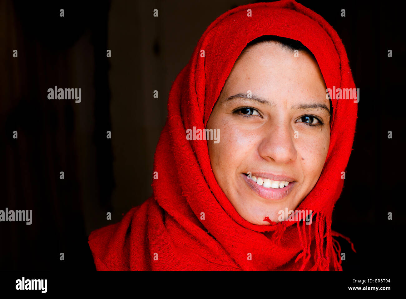 Portrait of a young Bedouin woman, Wadi Rum, Jordan, Middle East Stock Photo