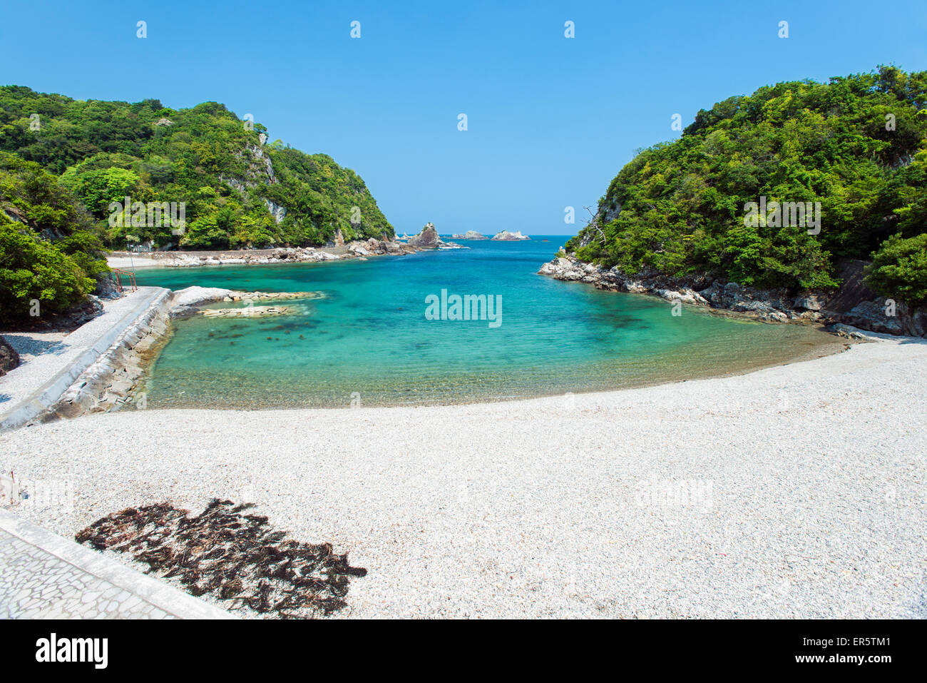 The bay at Taiji on a clear, sunny and calm day. Photo taken in April and outside of the dolphin hunting season Stock Photo