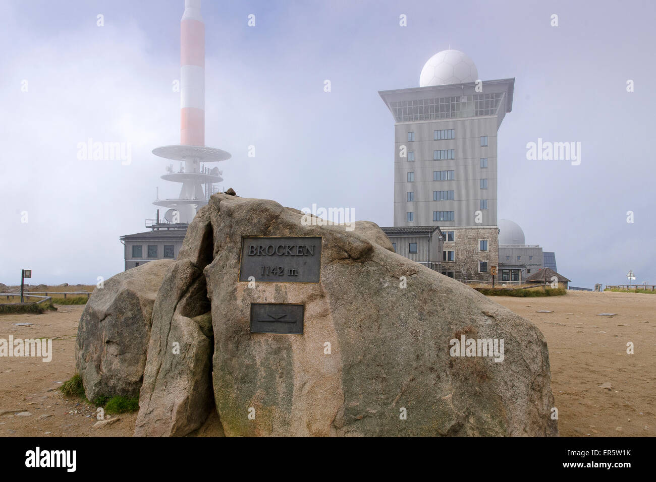 Transmitter on the Brocken summit, Harz, Saxony-Anhalt, Germany, Europe Stock Photo