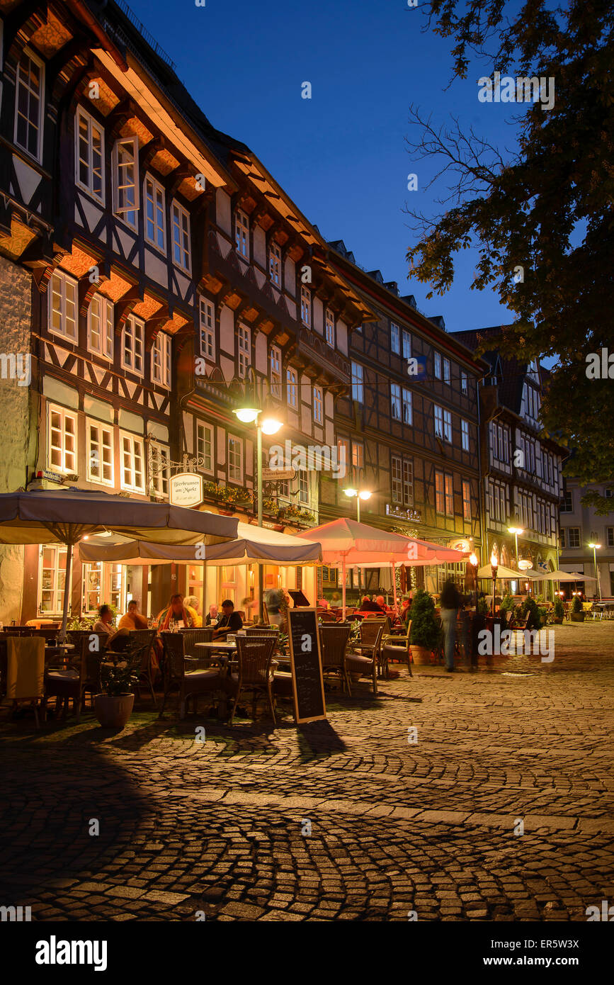 Market square in the evening, Goslar, Harz, Lower-Saxony, Germany, Europe Stock Photo