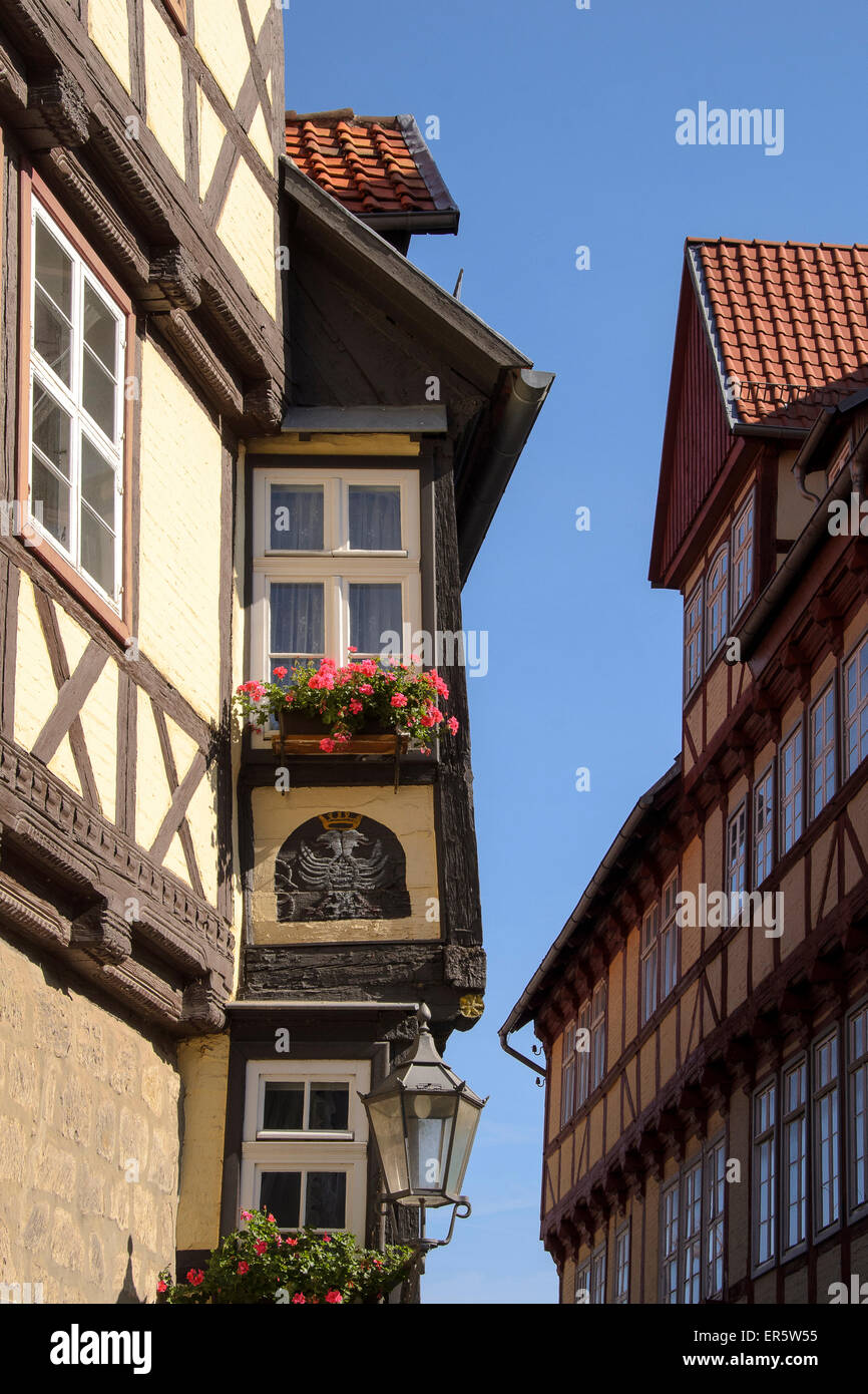 Half-timbered houses in Lange Gasse, Quedlinburg, Harz, Saxony-Anhalt, Germany, Europe Stock Photo