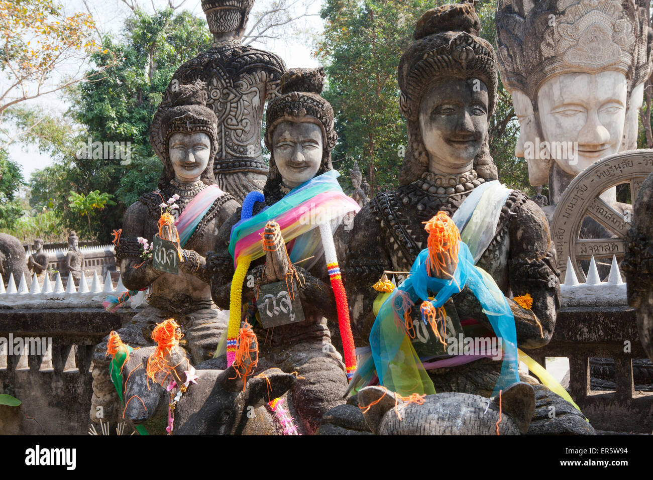 Buddhistic sculptures in Sala Kaeo Ku Park near Nong Khai at the Mekong River, Isan region, Northeast of Thailand, Asia Stock Photo