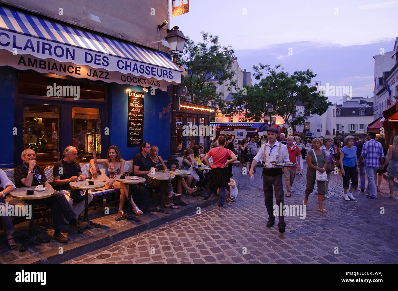 Cafes and bars in Montmartre, Rue Norvins / Rue des Saules, Paris, France, Europe Stock Photo