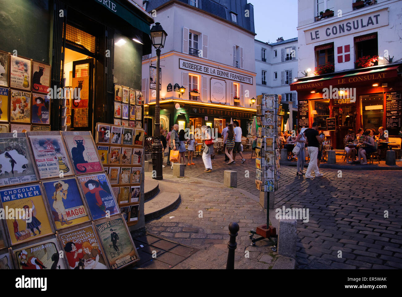 Cafes and bars in Montmartre, Rue Norvins / Rue des Saules, Paris, France, Europe Stock Photo