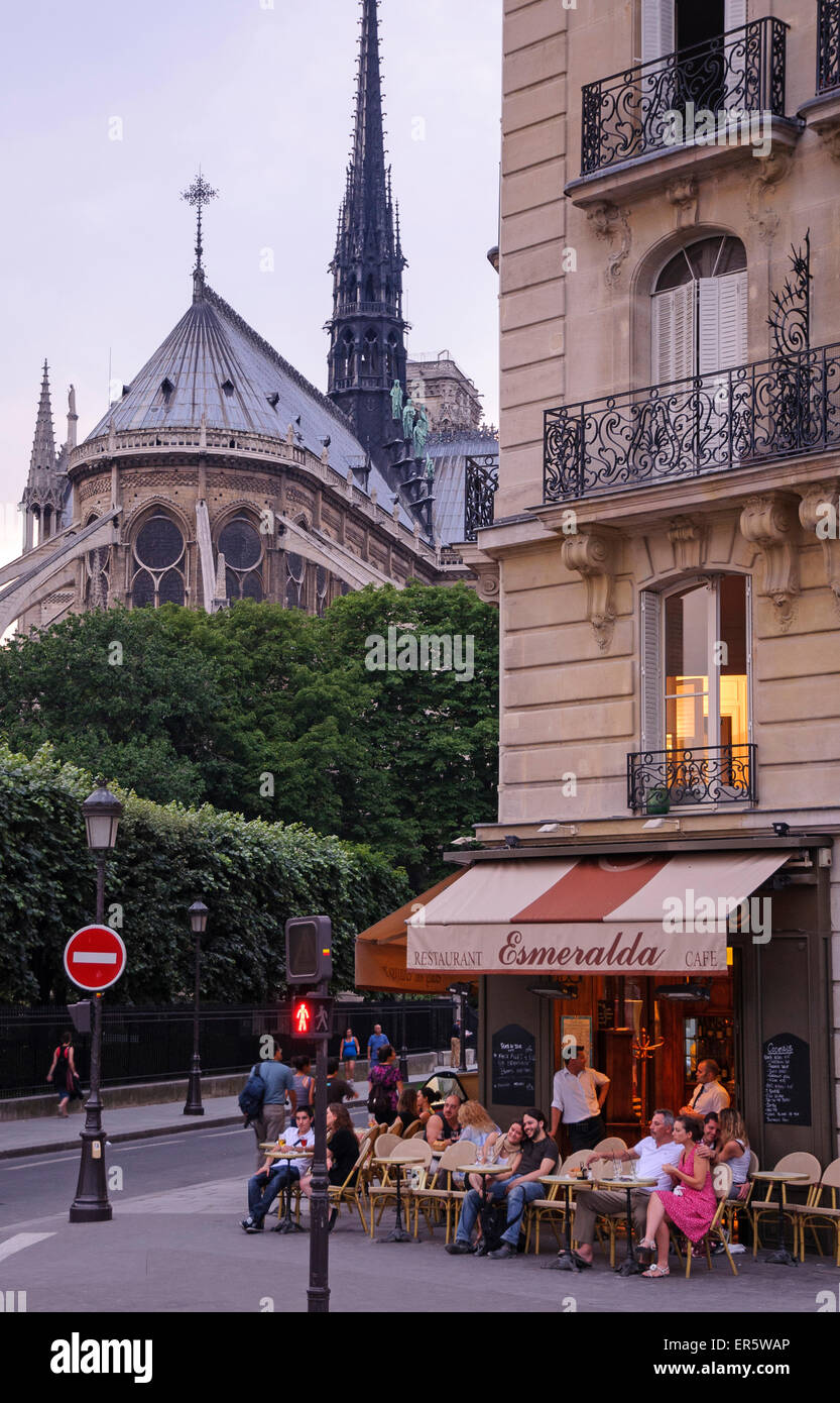 Cafe Esmeralda and Notre Dame, Paris, France, Europe Stock Photo