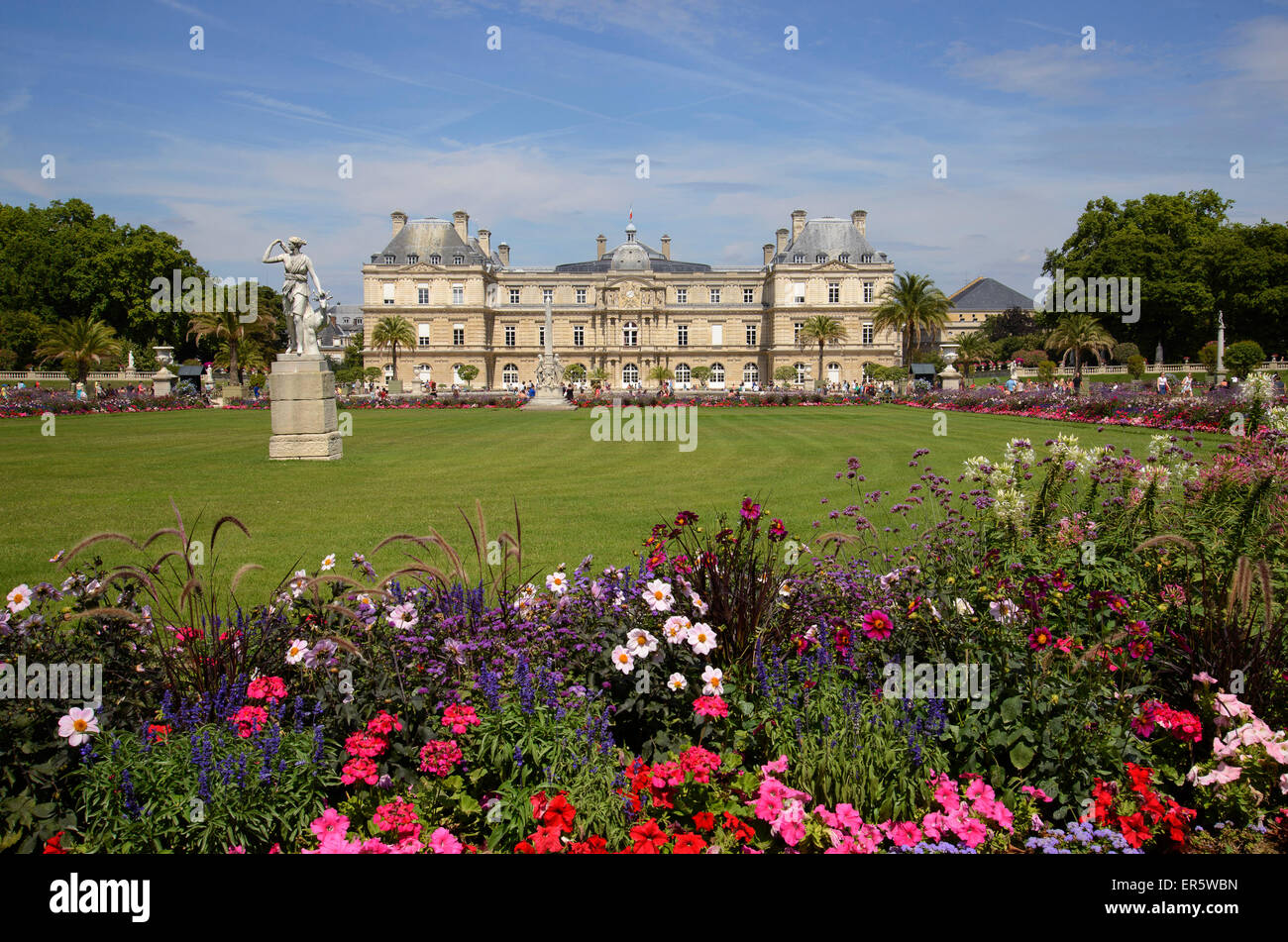 Jardin du Luxembourg with Luxembourg Palace, Paris, France, Europe Stock Photo