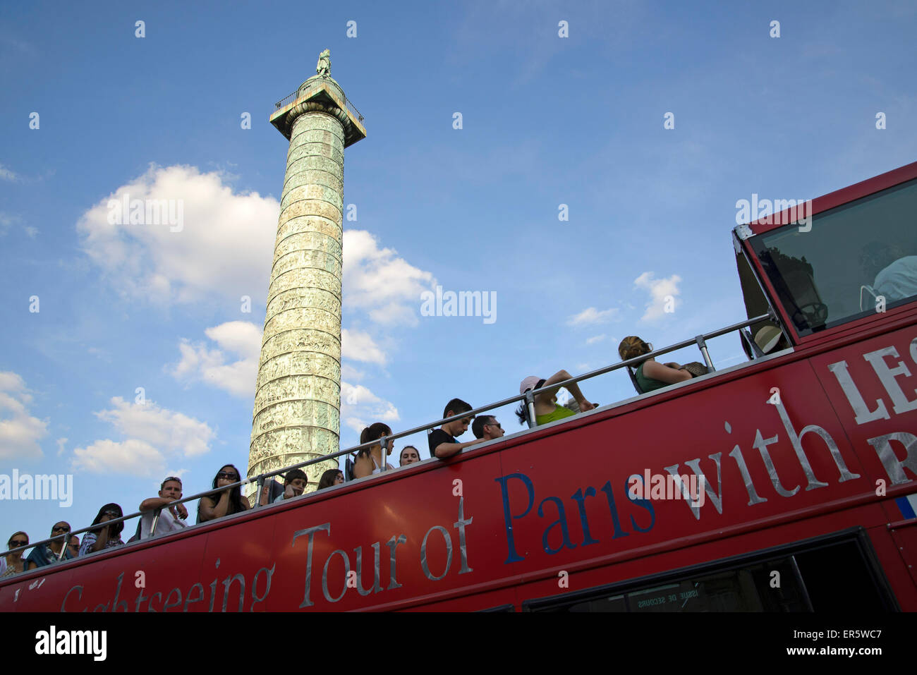 Victory column at Place Vendome with tour bus in the foreground, Paris, France, Europe Stock Photo