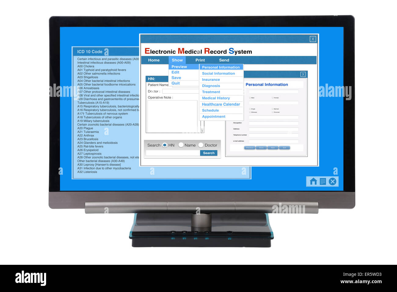 Electronic medical record show on computer monitor on white background