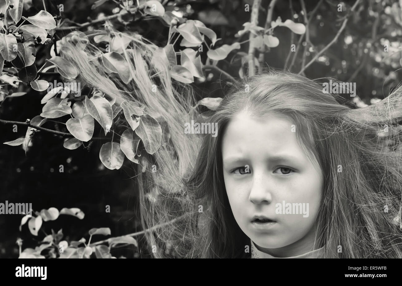 black-and-white portrait of the nice little girl Stock Photo - Alamy