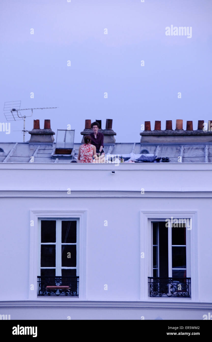 Rooftop picnic, Montmartre, Paris, France, Europe Stock Photo