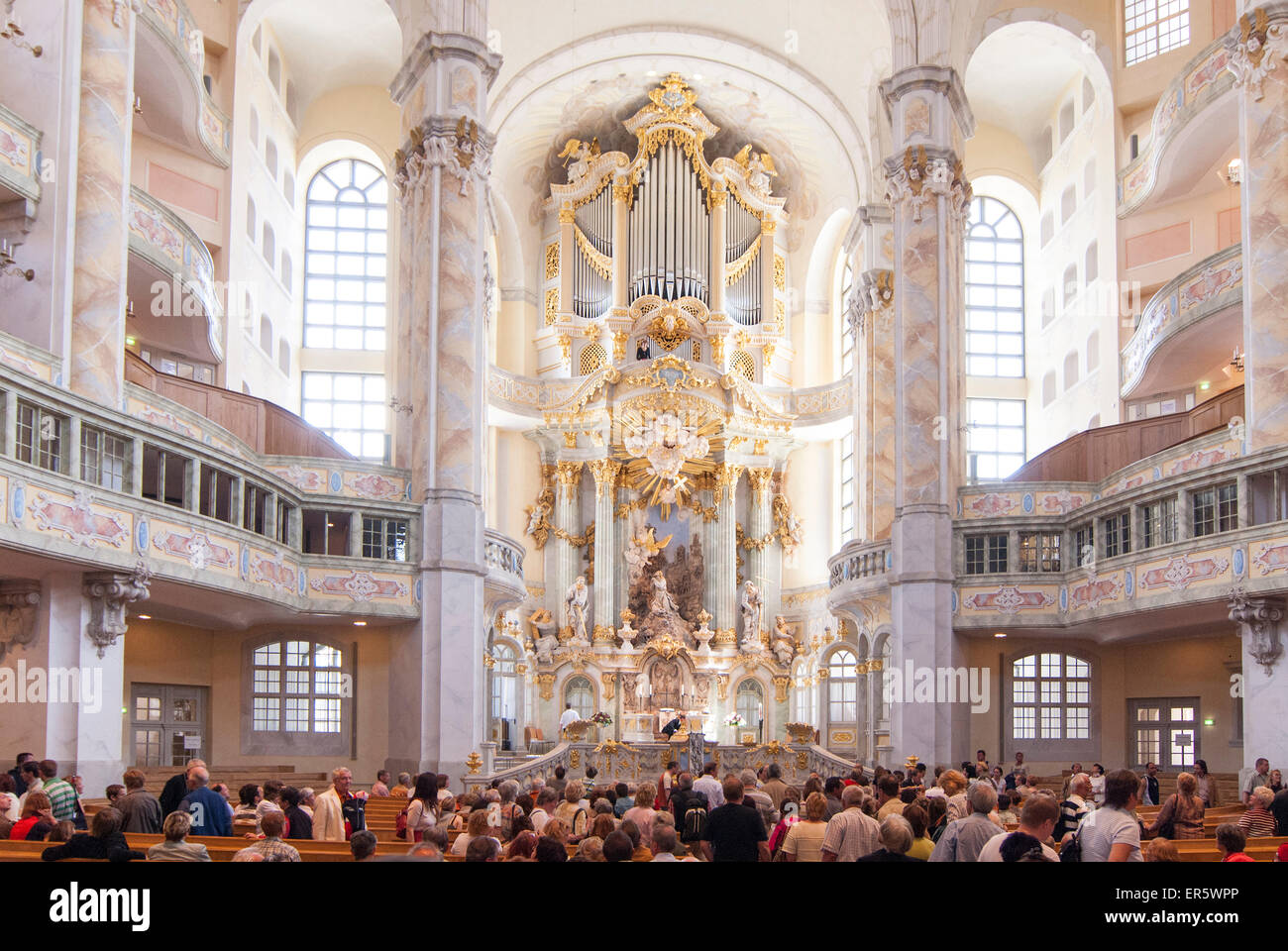 People visiting Frauenkirche, Dresden, Saxony, Germany Stock Photo