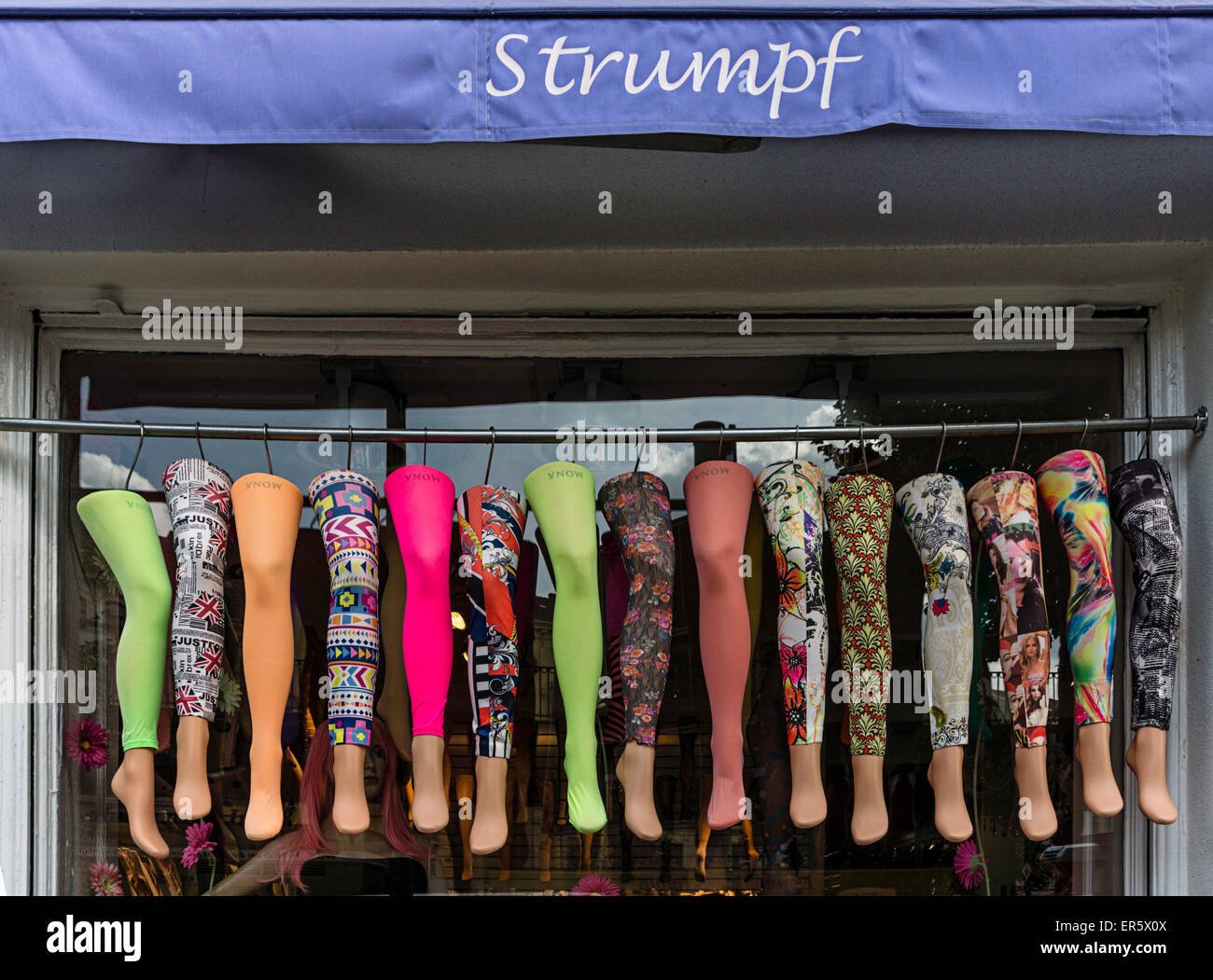 Shop Window selling tights and leggings, Fashion Store in Prenzlauer Berg, Berlin, Germany Stock Photo
