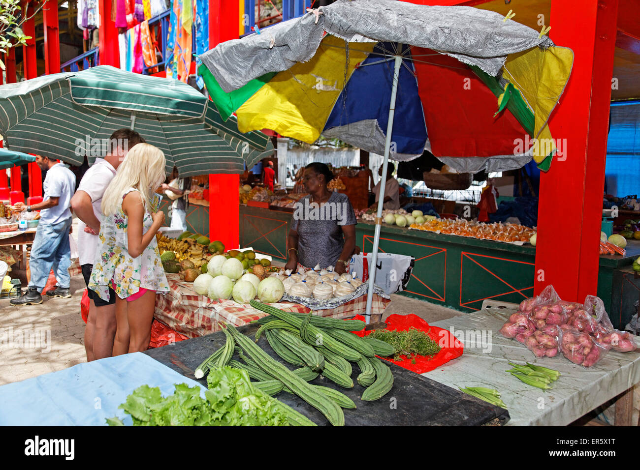 Market stall, Victoria Market, Mahe Island, Seychelles, Indian Ocean