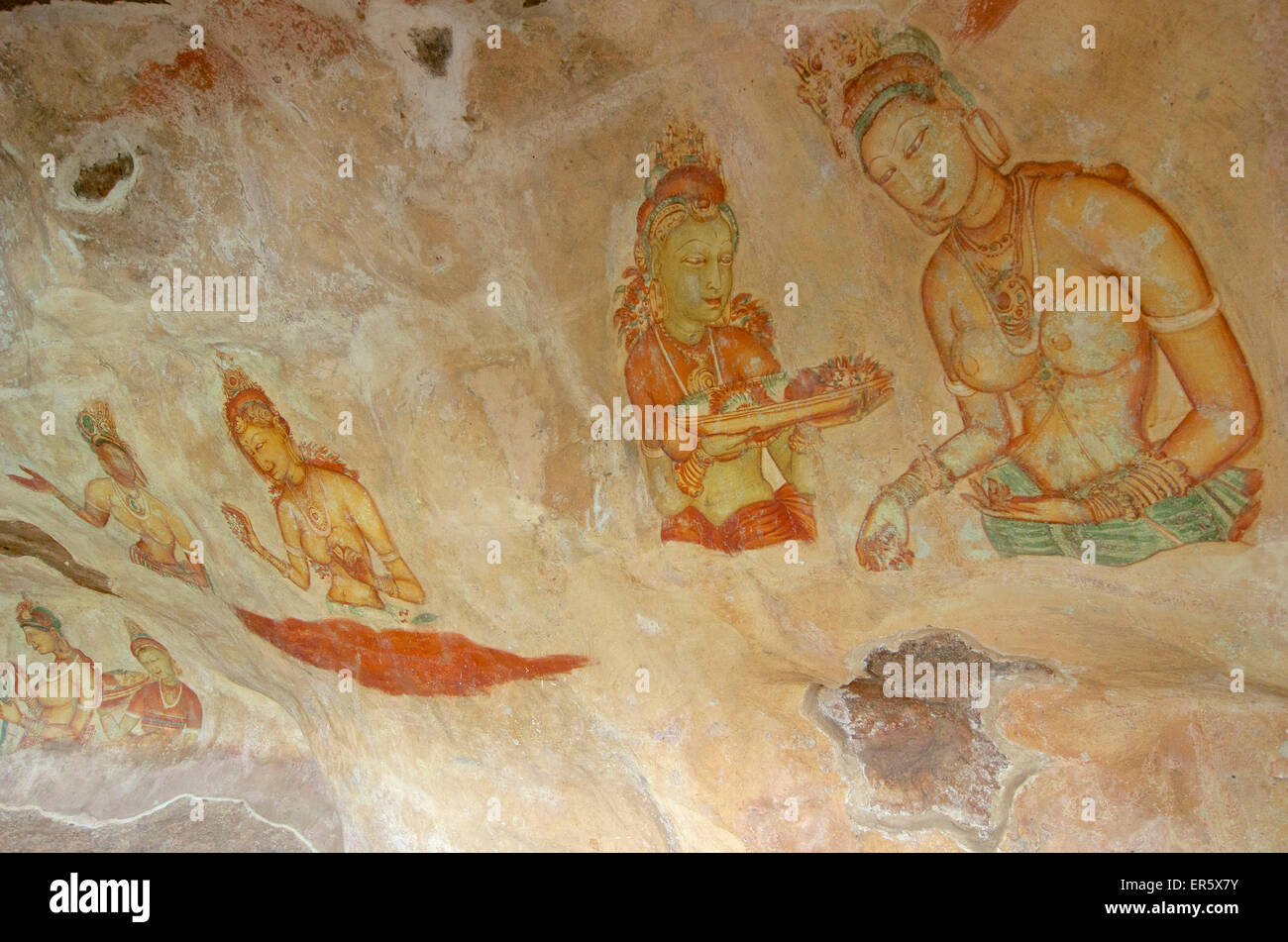 Female spirit of the clouds and waters, Apsara, frescos from the 5th century at lion rocks, Simha Gira, Sigiriya, Matale Distict Stock Photo