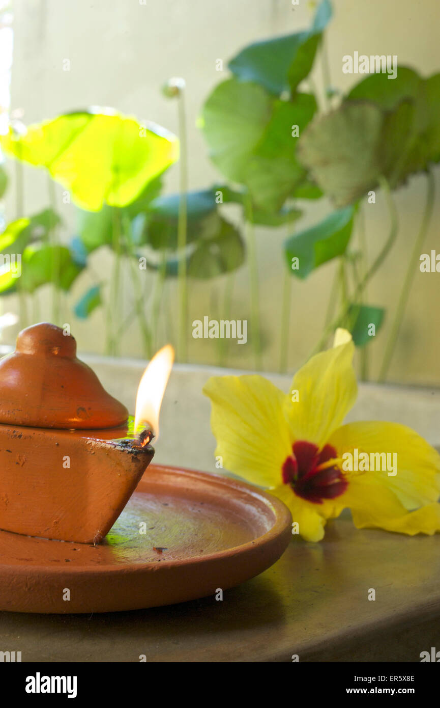 Oil lamp in the Ayurveda spa, Jetwing Hotel Vil Uyana, Sigiriya, Matale