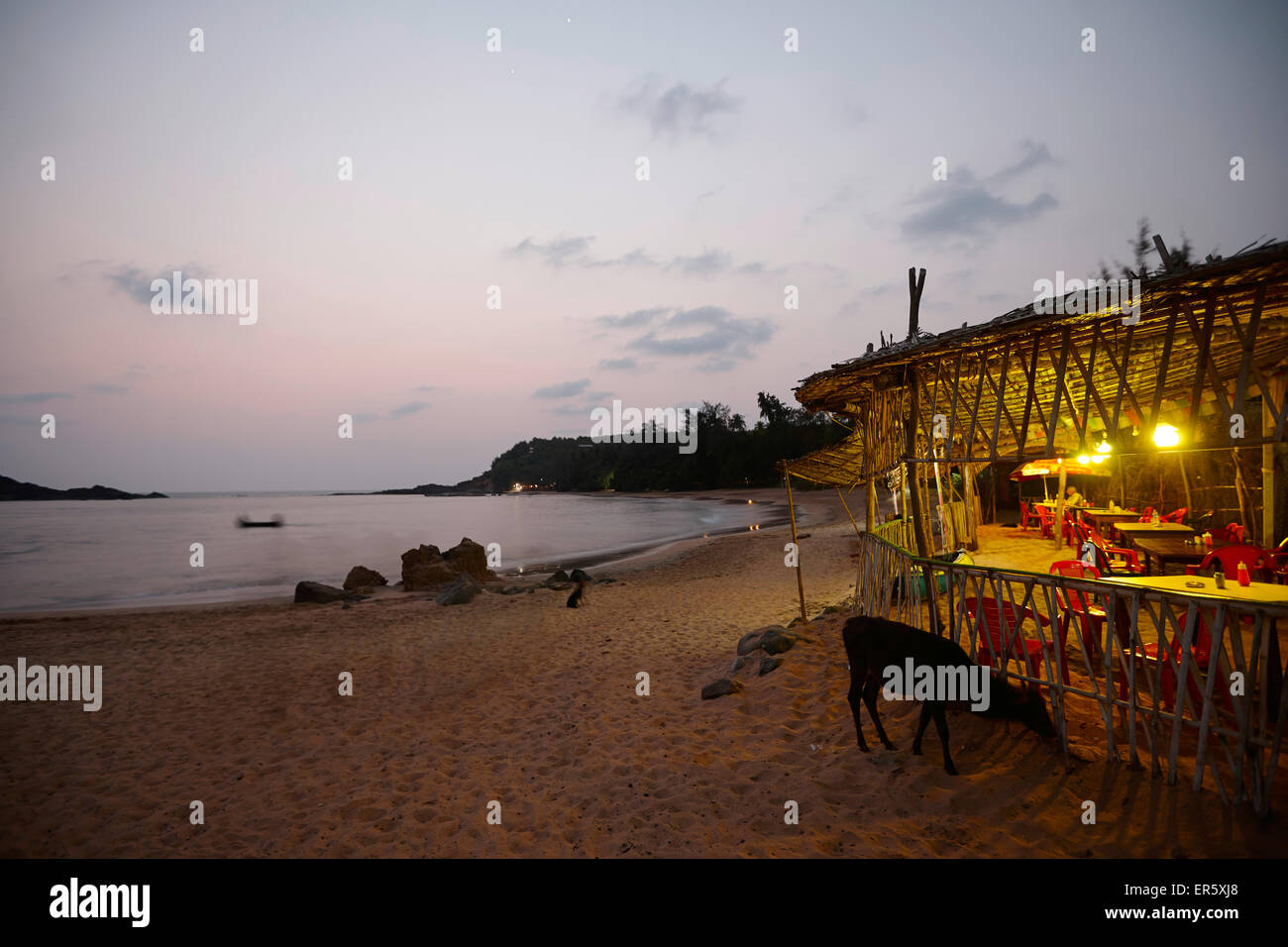 Beach bar at Om beach in the evening, Gokarna, Karnataka, India Stock Photo Alamy