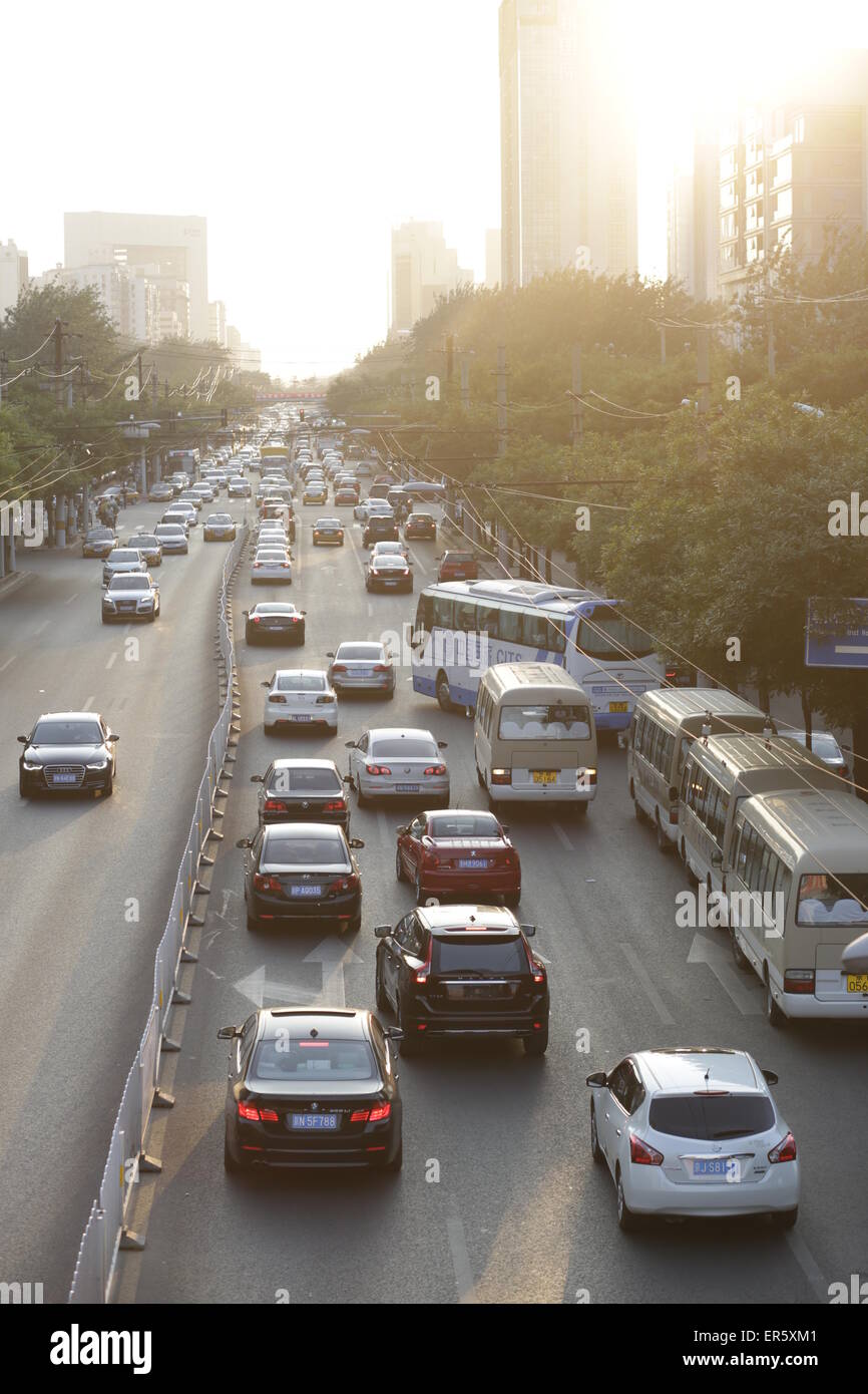 Urban traffic, Sanlitun area, Chaoyang district, Beijing, China Stock Photo