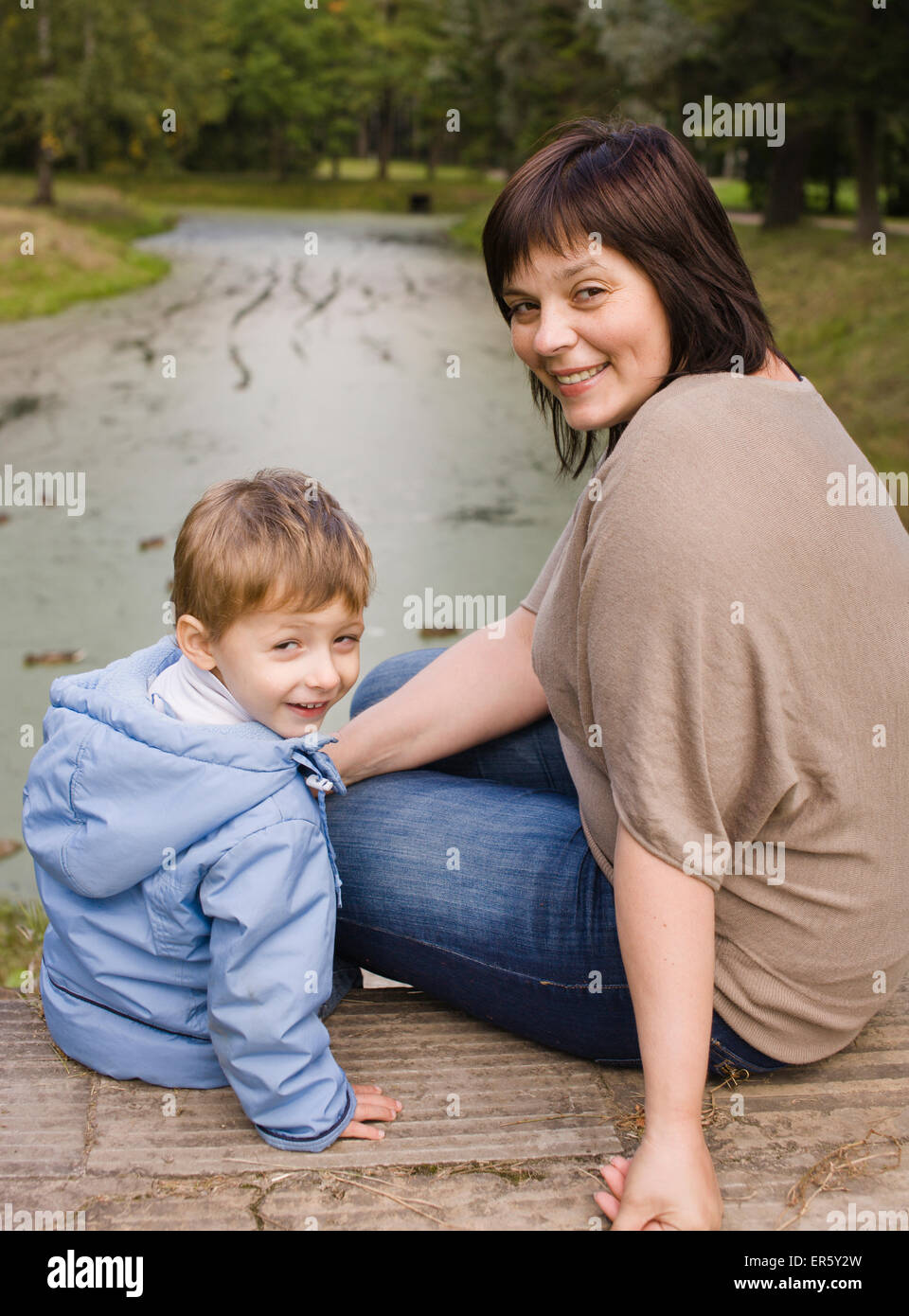 mature woman with little boy outside Stock Photo - Alamy