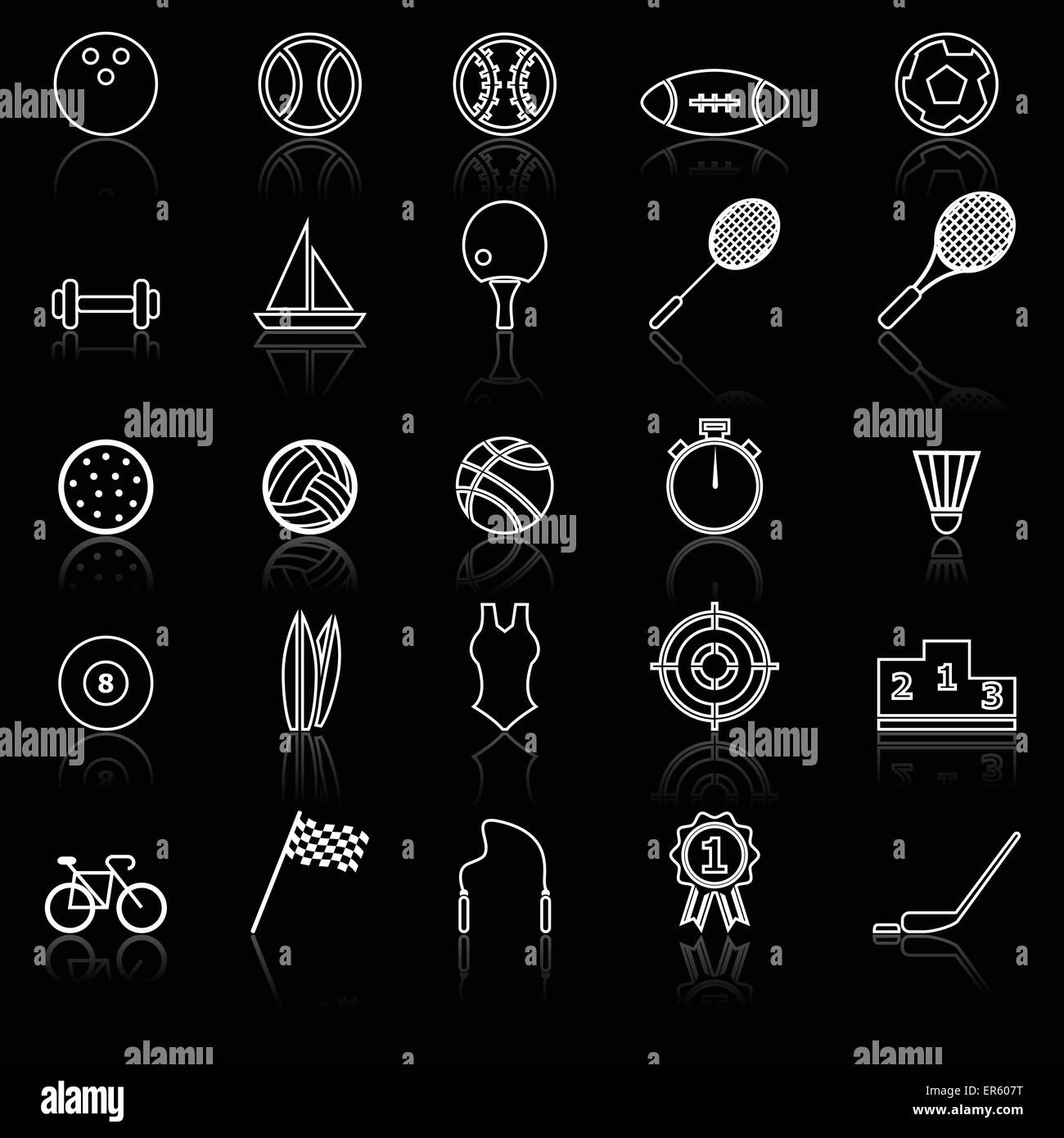 Sport line icons with reflect on black, stock vector Stock Vector Image ...
