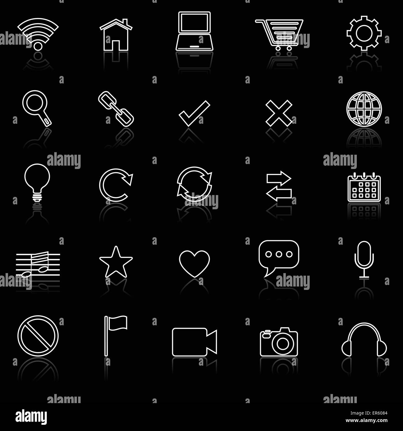 Web line icons with reflect on black, stock vector Stock Vector Image ...
