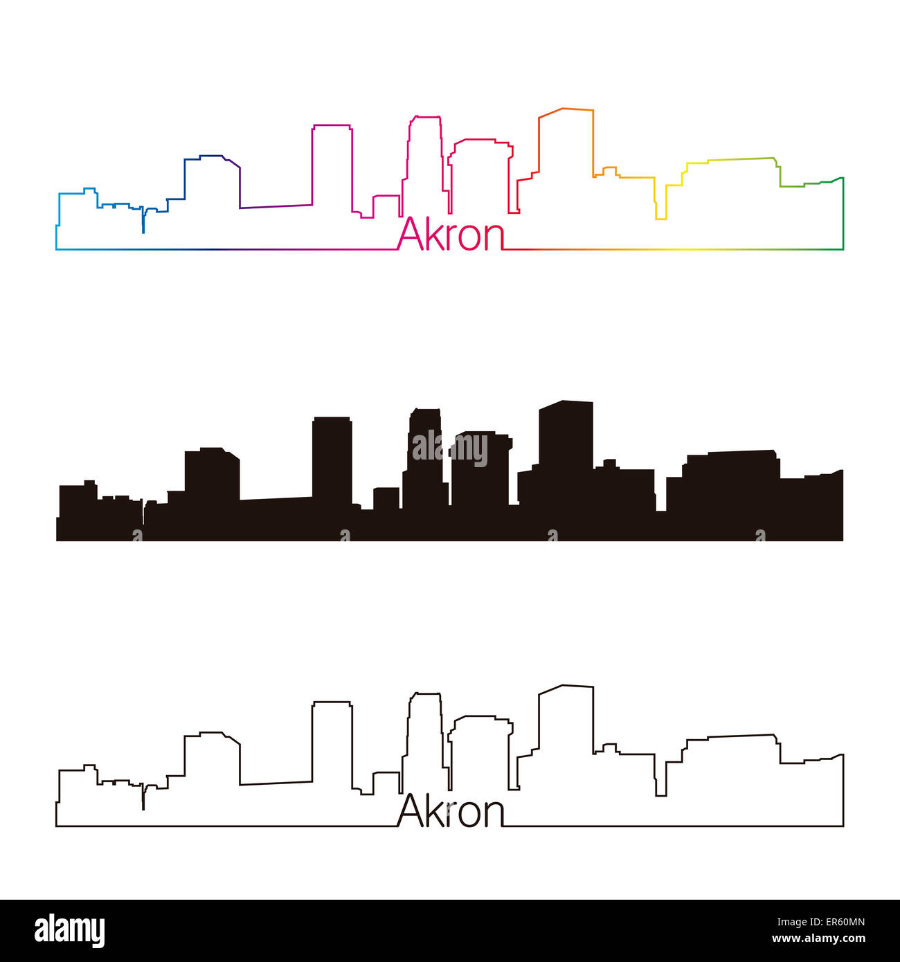 Akron skyline linear style with rainbow in editable vector file Stock Photo