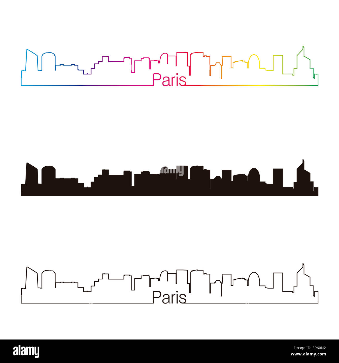 Paris V2  skyline linear style with rainbow in editable vector file Stock Photo