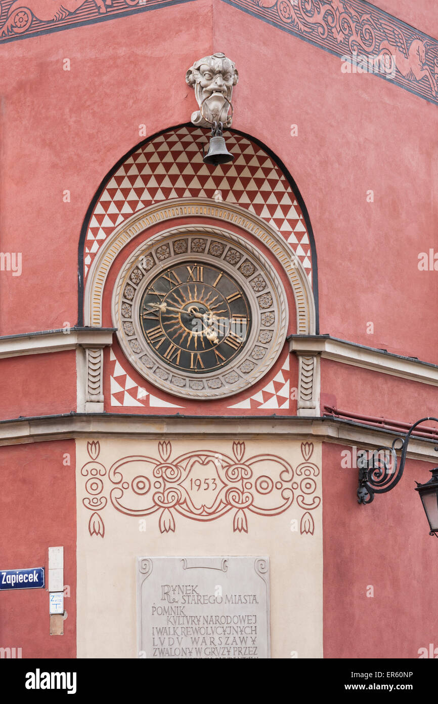 Clock Tower in Rynek Starego Miasta, the historic Old Town rebuilt in 1953 after WW2, Warsaw, Poland, Europe Stock Photo