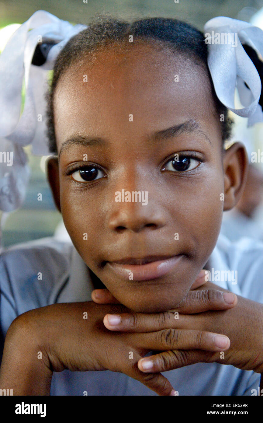 Girl, 12 years, portrait, Port-au-Prince, Ouest Department, Haiti Stock Photo