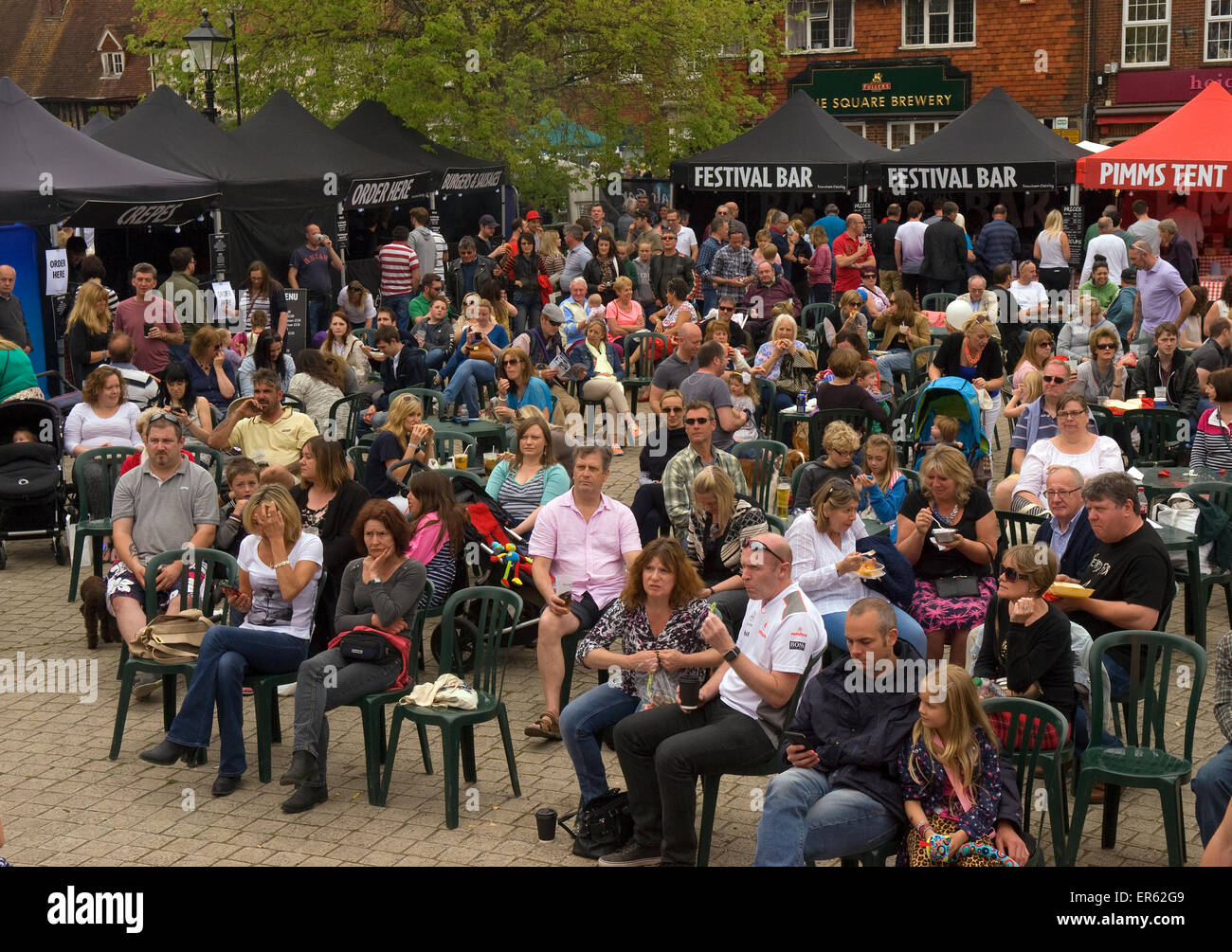 Crowds gatherd in The square for a day out at the Petersfield Spring Festival, Petersfield, Hampshire, UK. Stock Photo