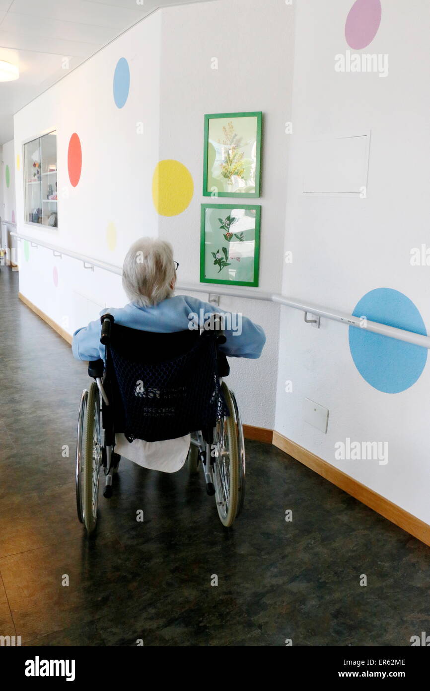 Senior in a wheelchair, nursing home Brunnen, Switzerland Stock Photo