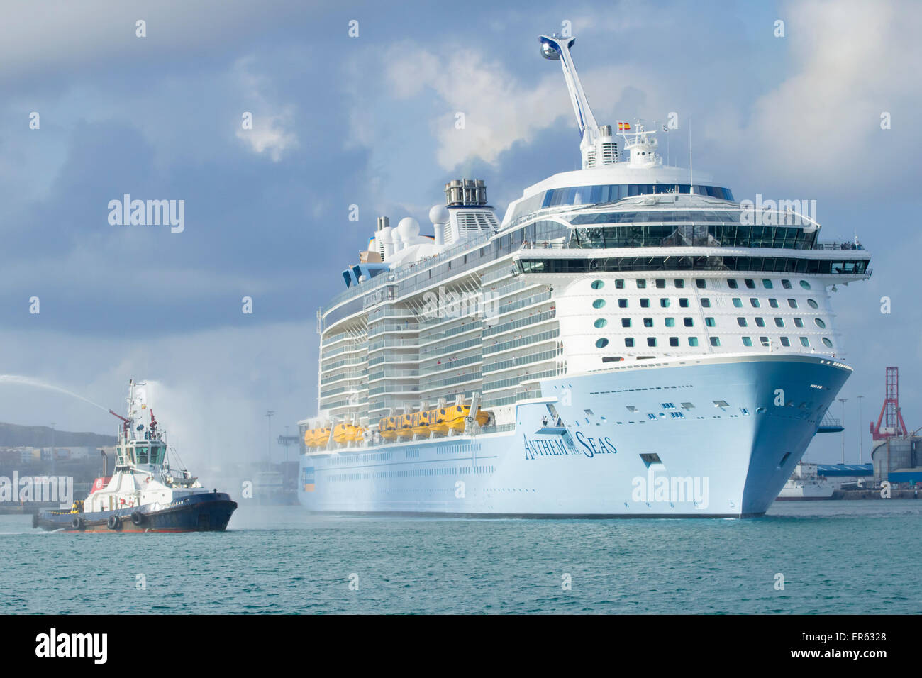 Anthem of the Seas cruise ship visiting Las Palmas on Gran Canaria on her maiden Canary Islands cruise in 2015 Stock Photo