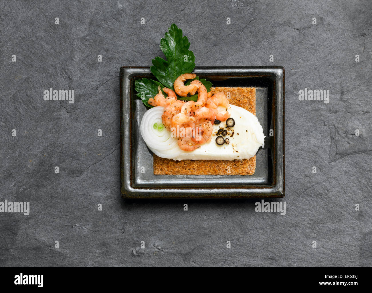 Canapé on a slate plate Stock Photo
