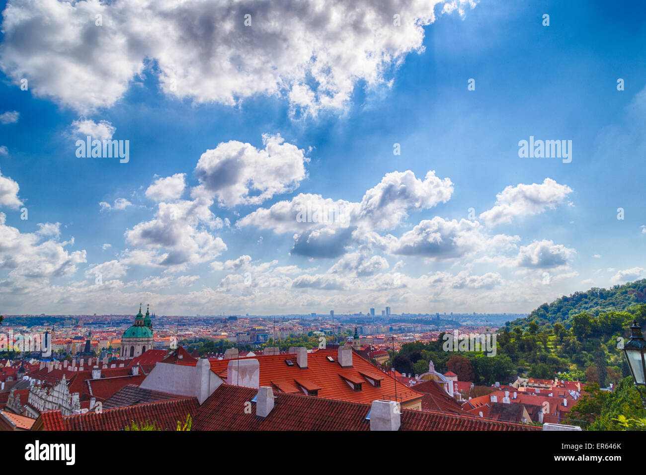Scenic view of the historical center of Prague: houses, buildings ...