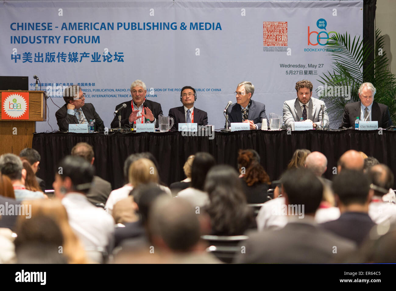 New York, USA. 27th May, 2015. Guests attend the Chinese-American Publishing & Media Industry Forum during the BookExpo America (BEA) 2015 in New York, the United States, May 27, 2015. © Li Muzi/Xinhua/Alamy Live News Stock Photo