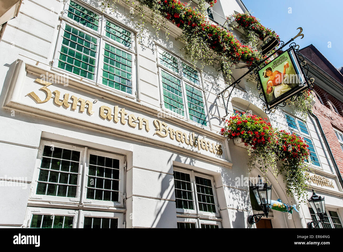 Sign of a restaurant, Lueneburg, Lower Saxony, Germany Stock Photo