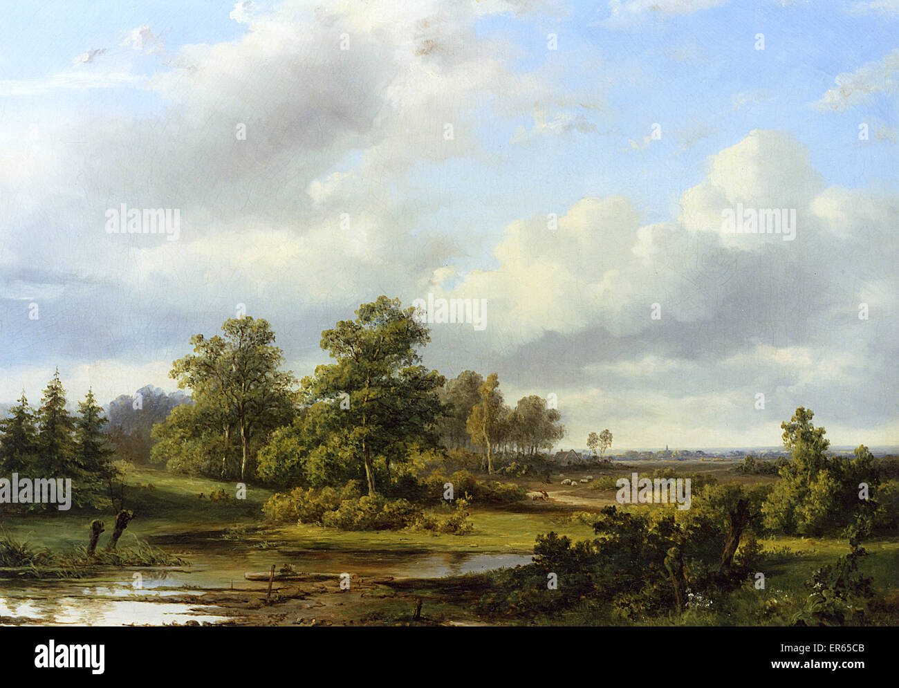 An Extensive Landscape, by Pieter Lodewijk Francisco Kluyver (1816-1900). Stock Photo