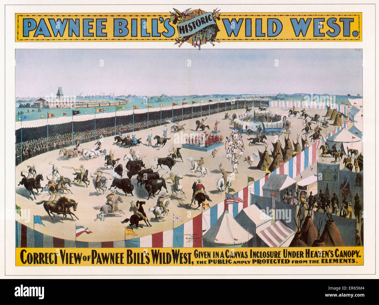 A poster for 'Pawnee Bill's Historic Wild West Show'. Pawnee Bill was Major Gordon W.Lillie, a contemporary of Buffalo Bill, and also an oilman and conservationalist  circa 1900-1905 Stock Photo