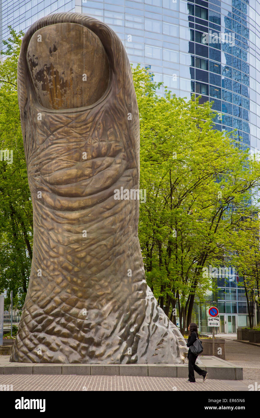 Giant thumb sculpture in la Defense - modern business district, Paris, France Stock Photo