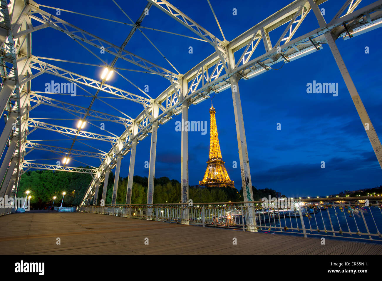 Eiffel Tower viewed from Passerelle Debilly - walking bridge across River Seine, Paris, France Stock Photo