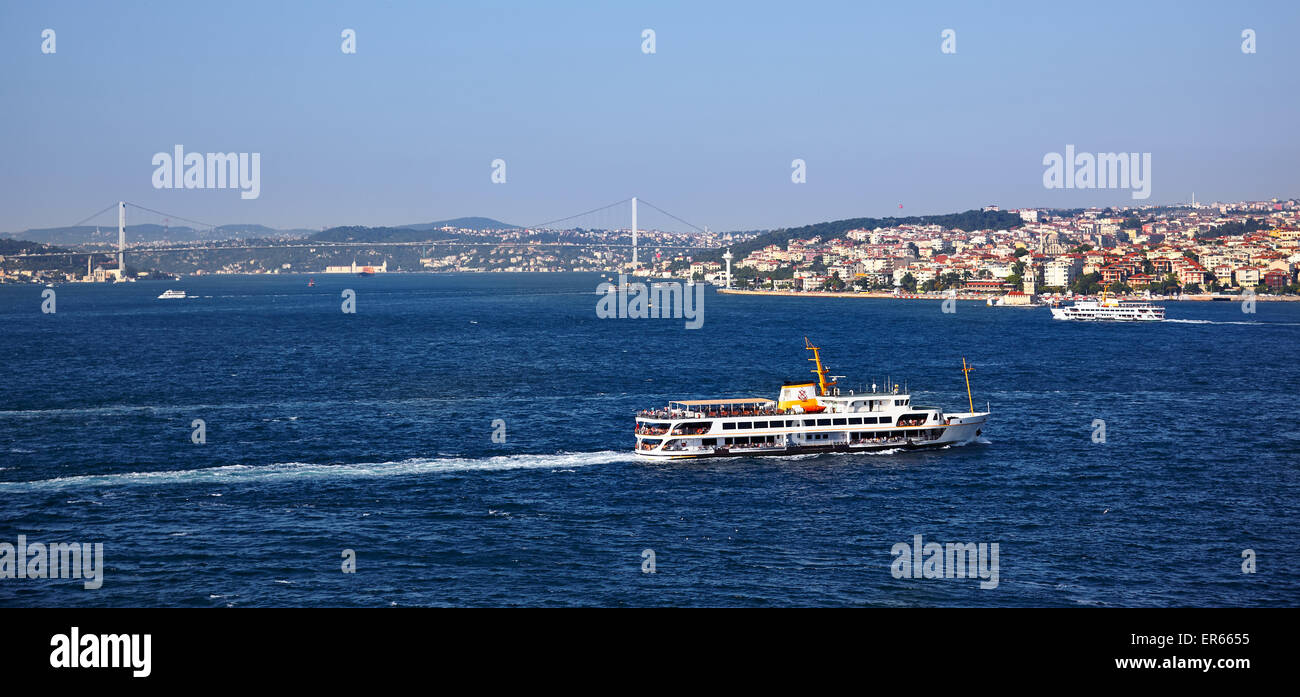 View on Bosphorus. Bosporus forms part of the boundary between Europe and Asia and connects the Black Sea with the Sea of Marmar Stock Photo