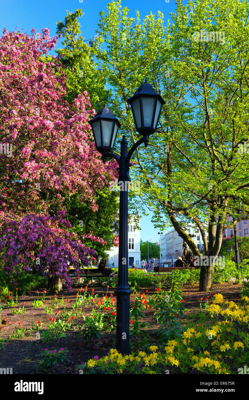 Street lamp in the park at the Riga Latvian National Opera and Ballet ...