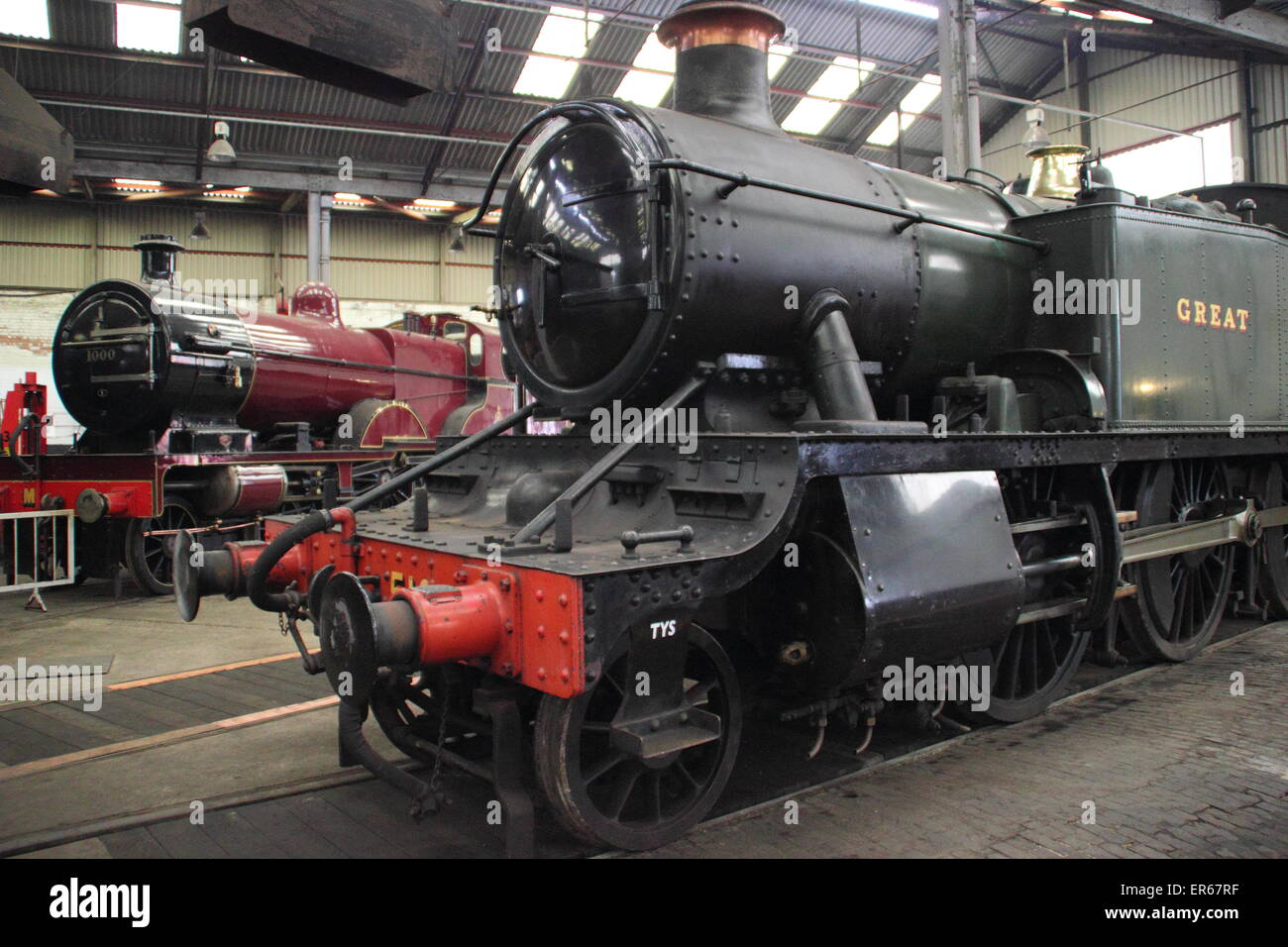 Steam engines on display at Barrow Hill Roundhouse and Railway Centre near Chesterfield in Derbyshire England UK Stock Photo