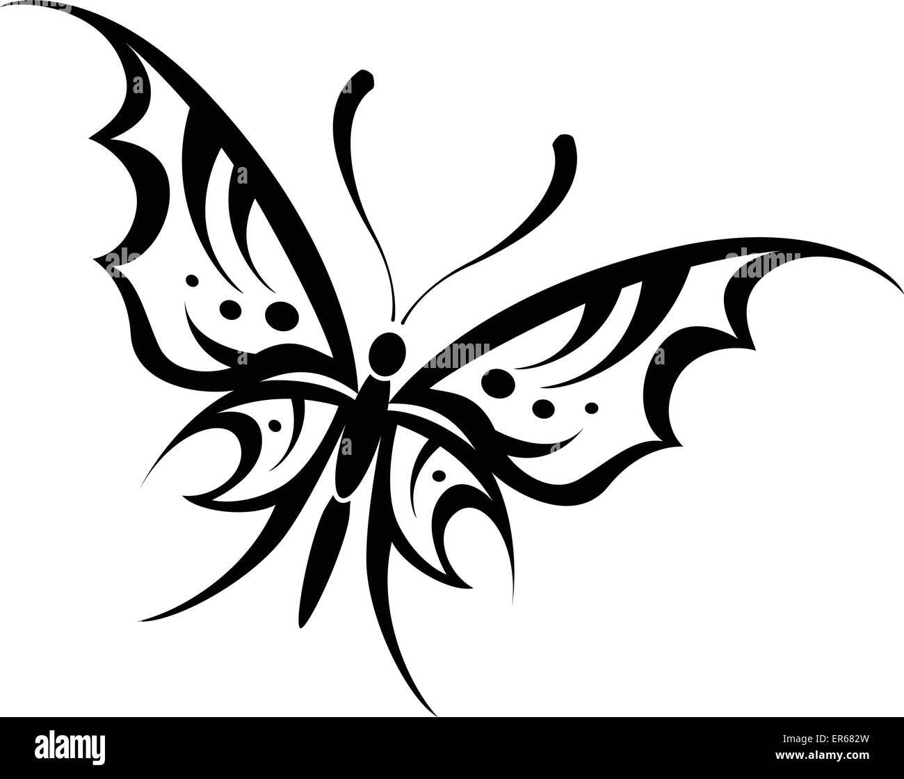 Vector illustration of butterfly tribal drawing on white background Stock Vector