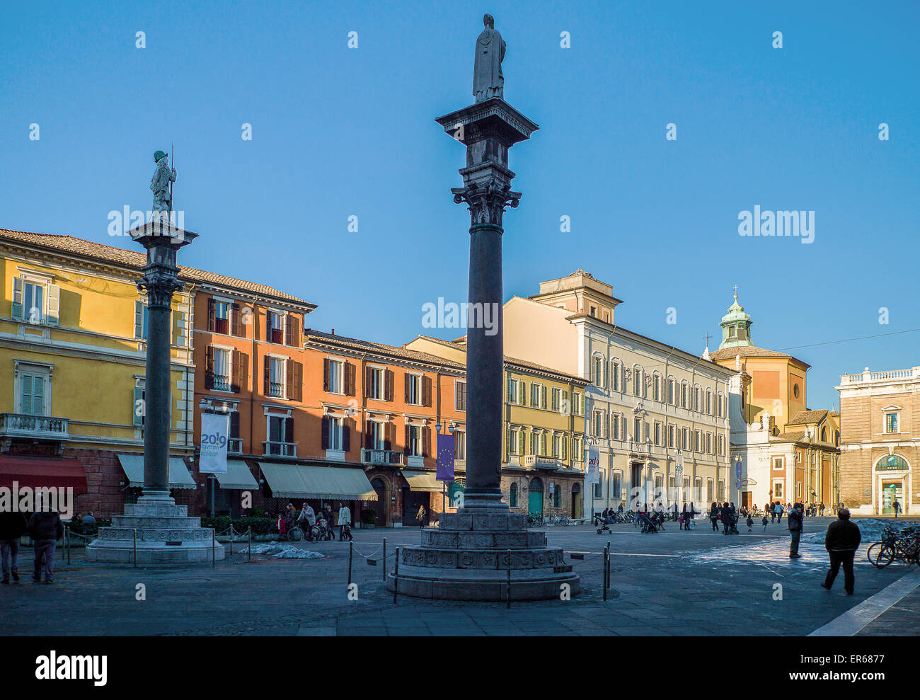 Italy, Ravenna, the columns of Piazza del Popolo Stock Photo