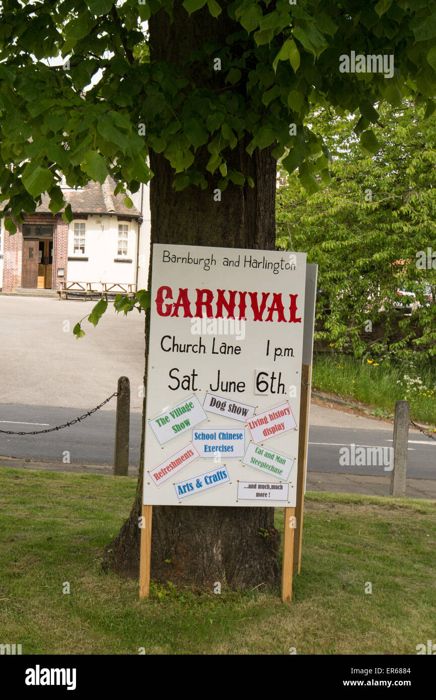 Sign in the village of Barnburgh advertising traditional village carnival of Barnburgh and