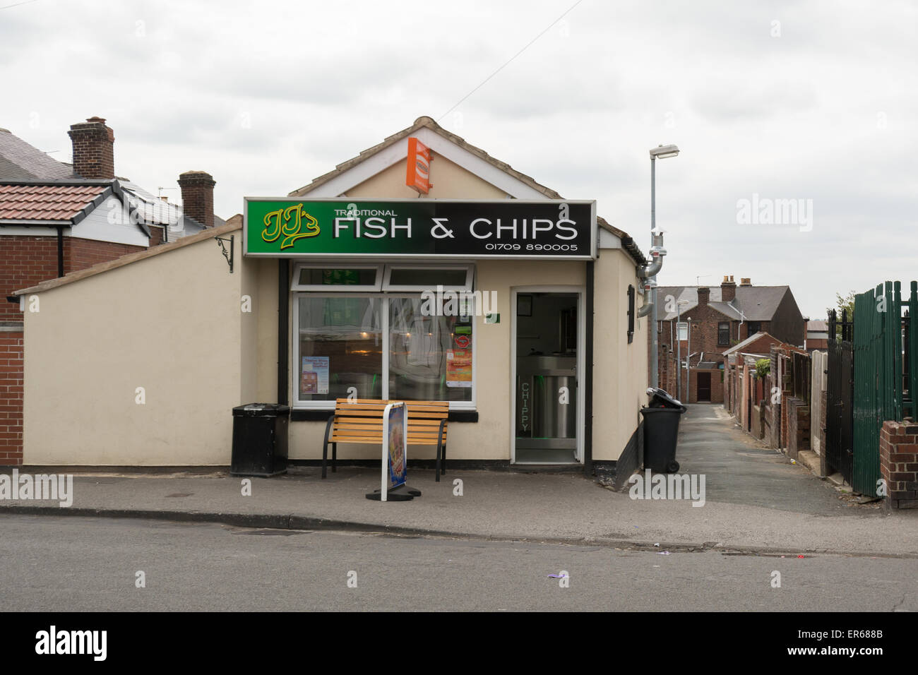 An immaculate traditional fish and chip shop in Goldthorpe, near Rotherham, South Yorkshire, England, UK Stock Photo
