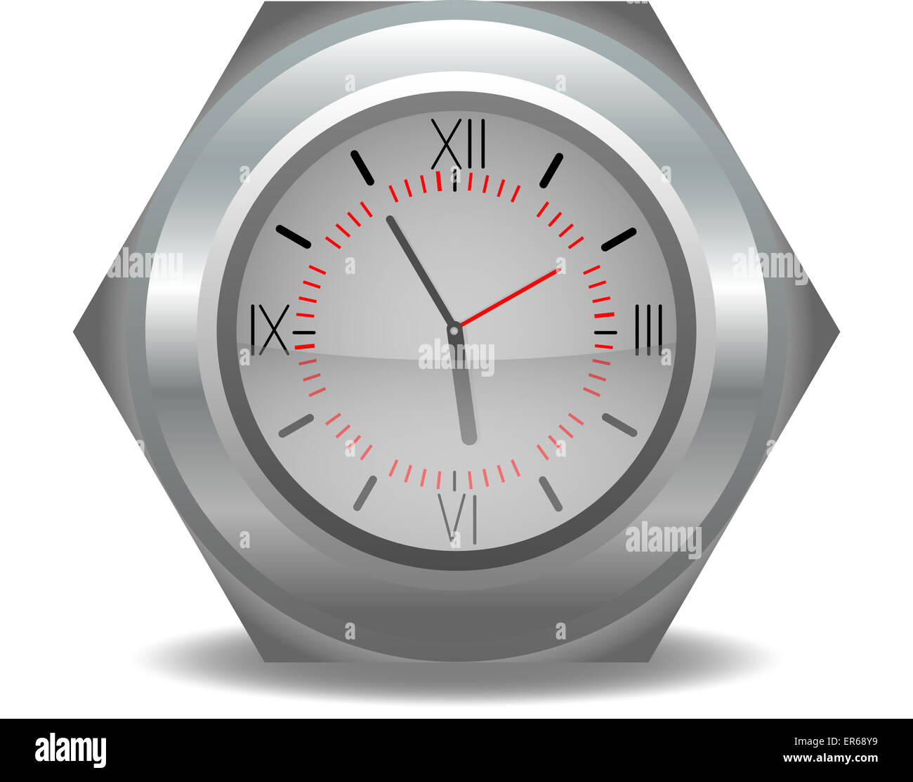 Silver clock isolate in white. Vector illustration Stock Photo