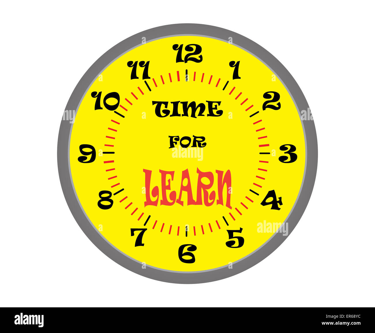 Time for learn. Yellow clock wih text. Banner sign Stock Photo Alamy
