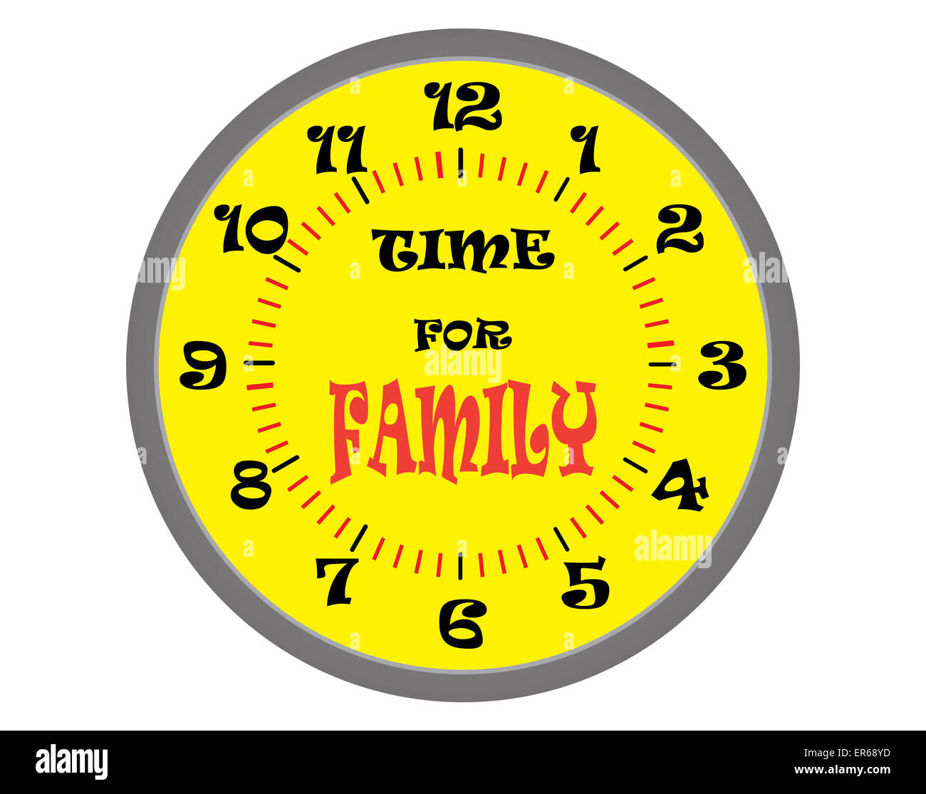 Time for family. Yellow clock with text. Vector illustration Stock