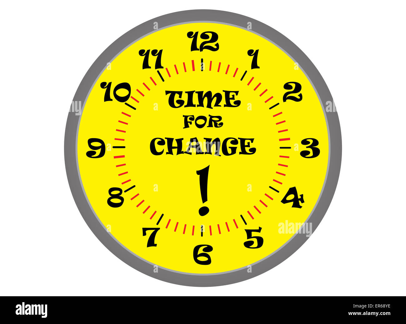 Time for change. Yellow clock with text. Conceptual. Vector
